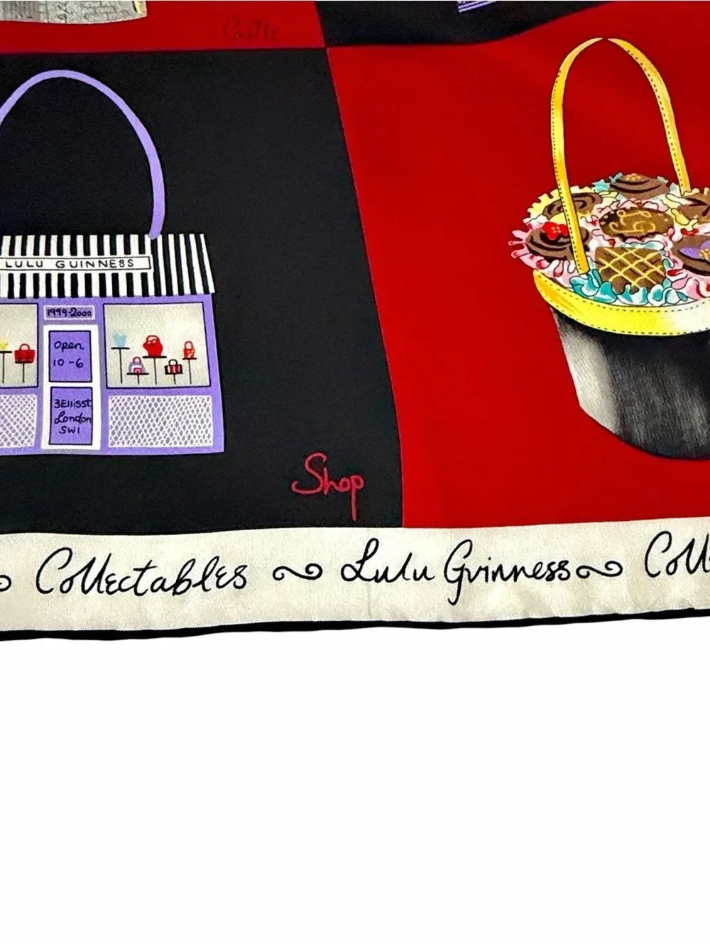 Lulu Guinness Silk Scarf Red Black Novelty Handbag Print Collectibles Theme
